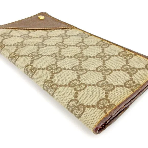 GUCCI Long Wallet GG Pattern Beige PVC ~ Leather Auth USED P784
